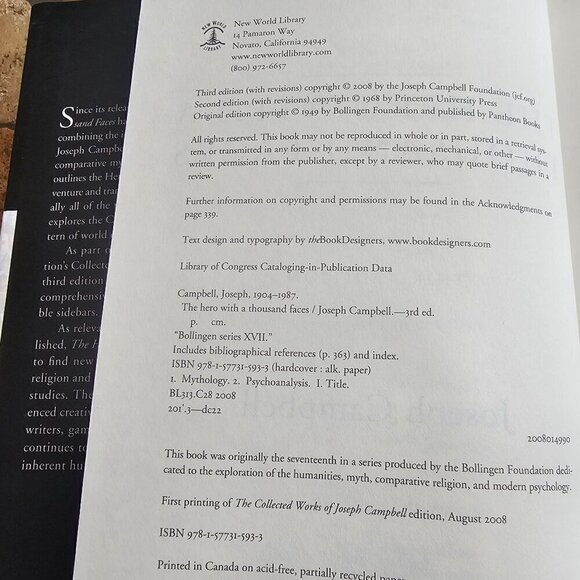 Joseph Campbell's "The Hero With A Thousand Faces" Hardcover - Picture 4 of 11